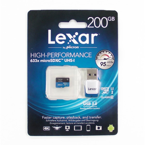 200GB Lexar High Performance UHS-I microSDXC Memory Card with USB 3.0 Reader/Adapter